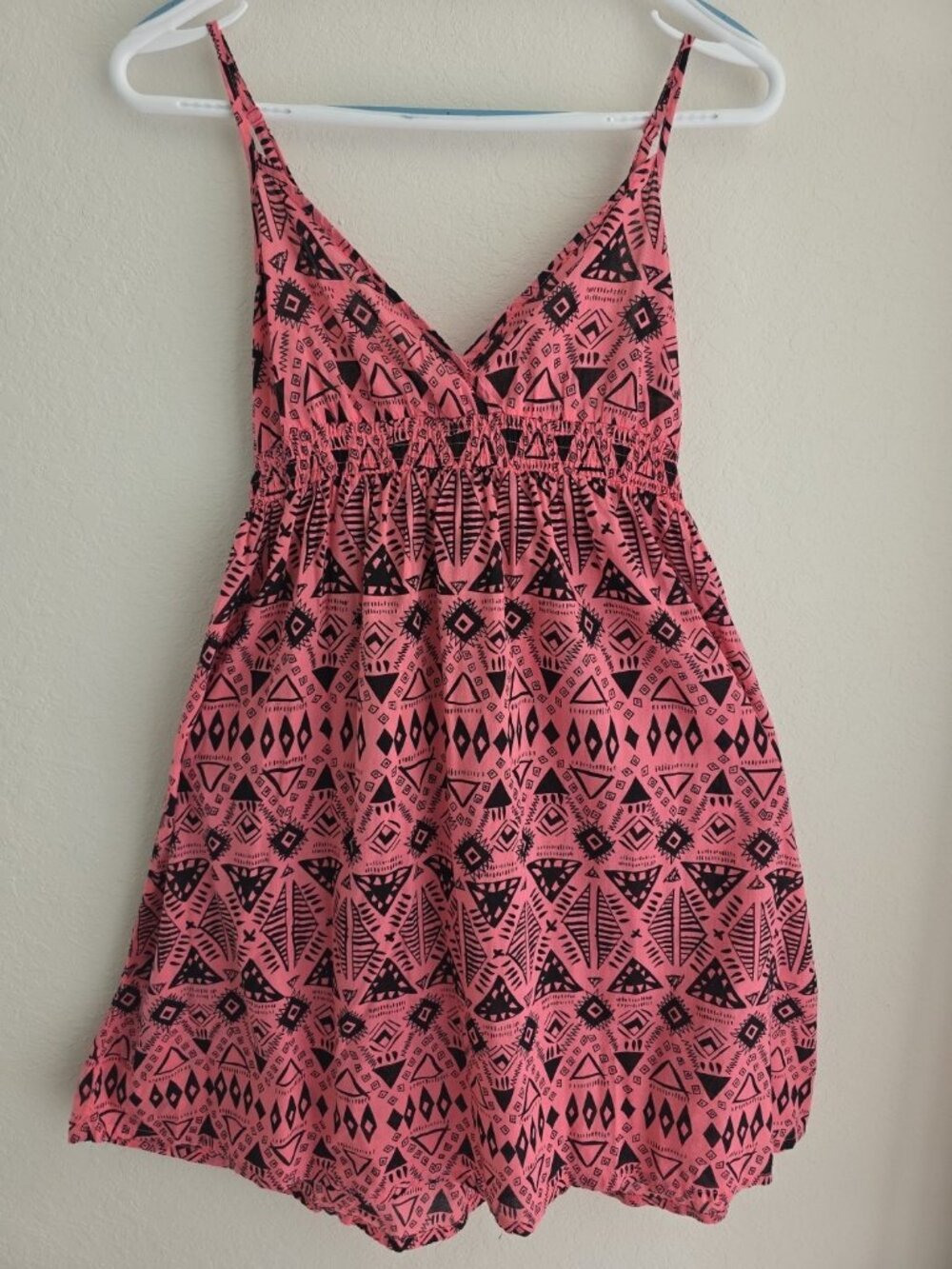 H&M Divided Boho Tribal Dress Pink Black Spaghetti Strap‎ Sundress M